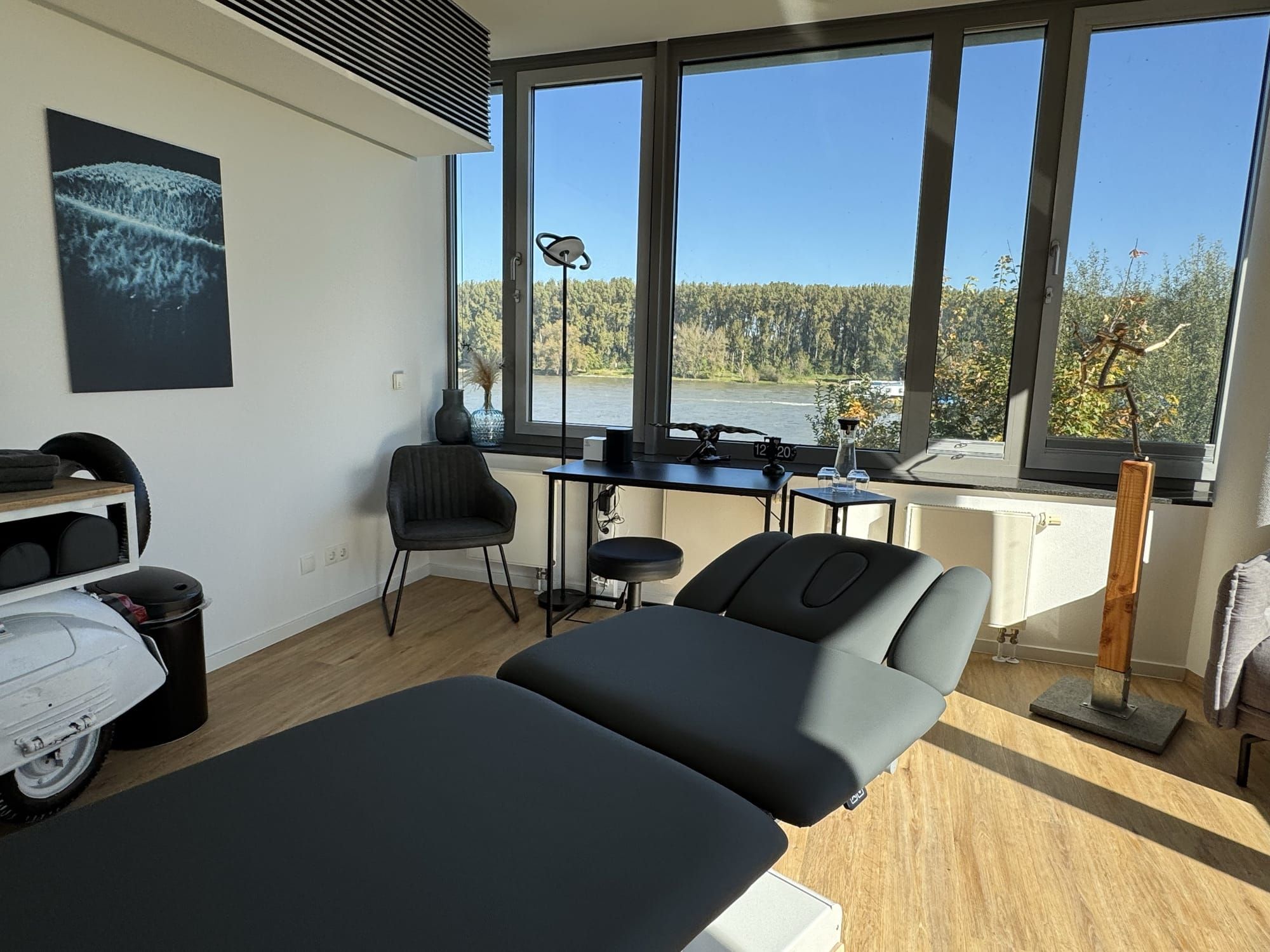 Rhein Physio Physiotherapie in Bonn Praxisraum mir Rheinblick